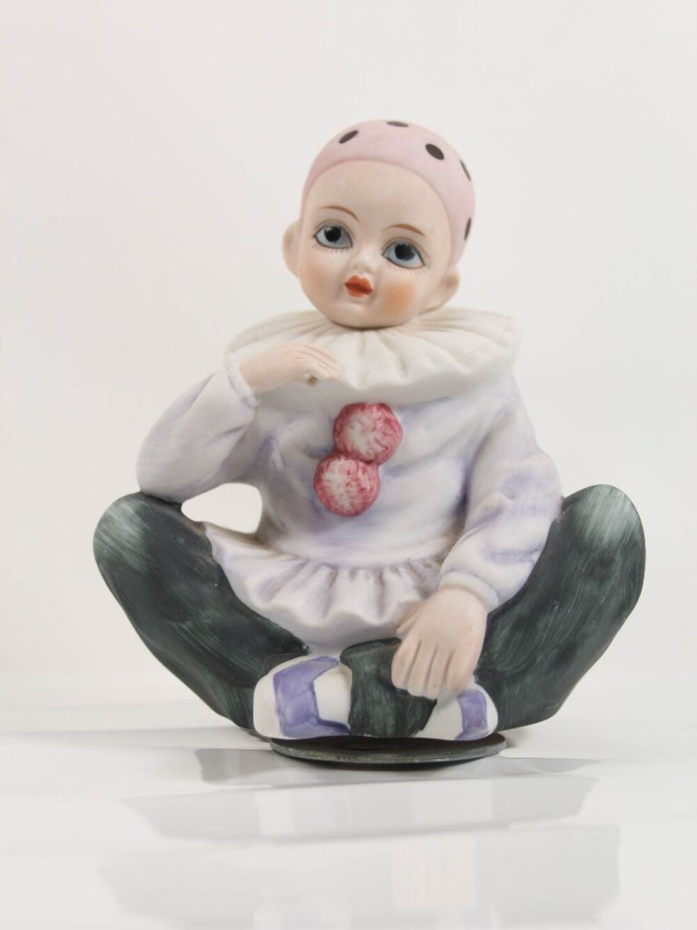 Vintage Ceramic Clown Music Box Pierrot Figurine